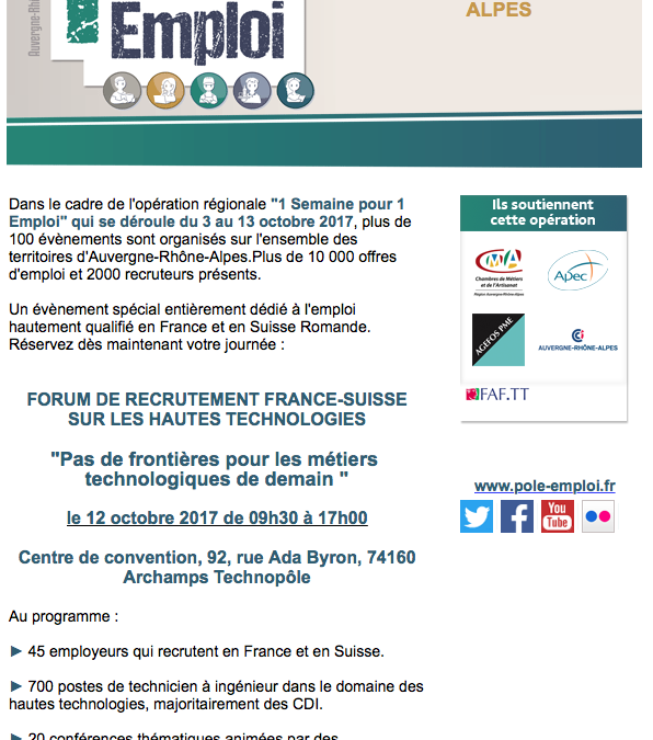 12 octobre : Forum des métiers technologiques à Archamps
